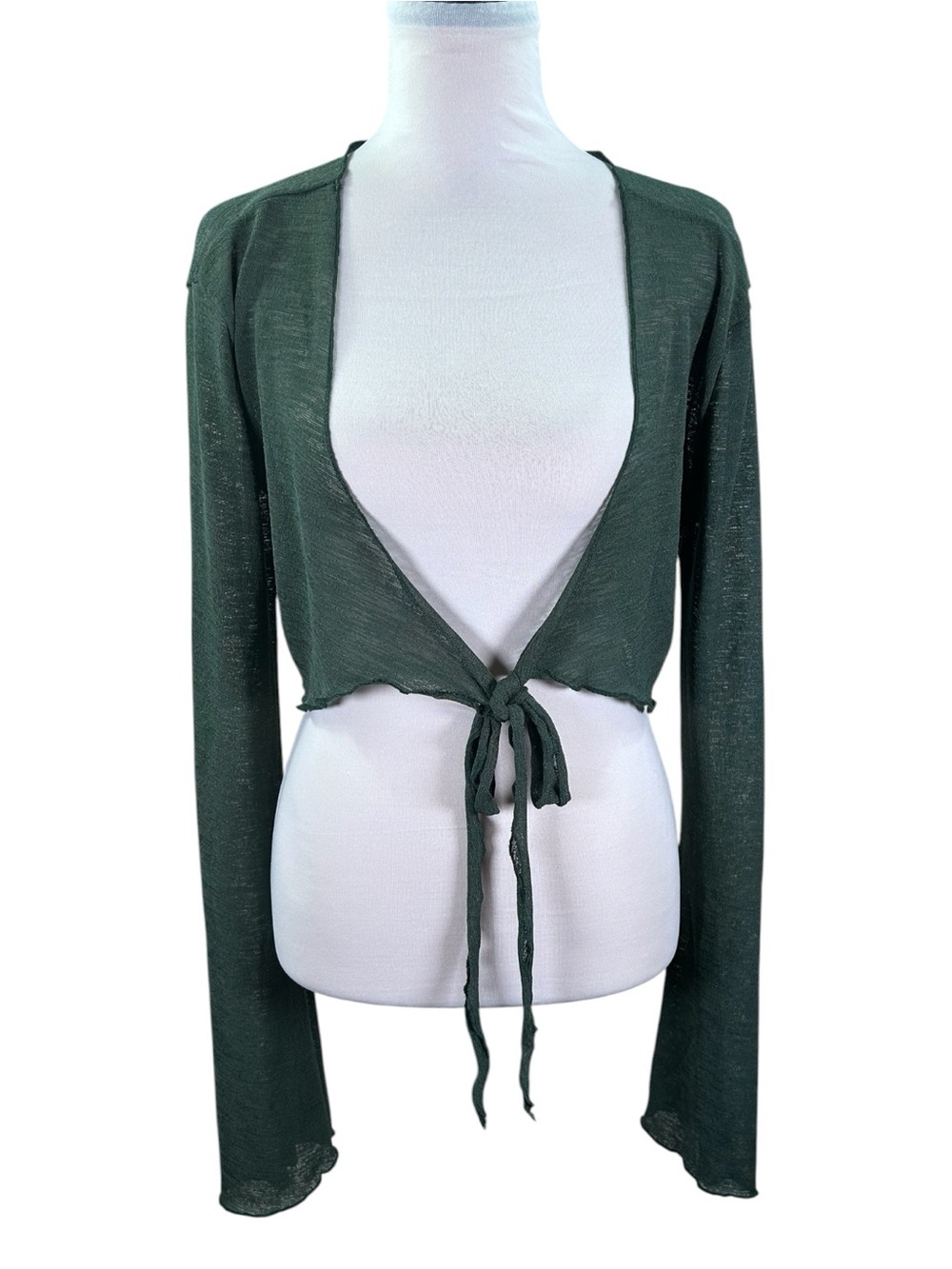 Fairy Grunge Whimsigoth Tie Front Bolero Cardigan Women’s S Forest Green Sheer